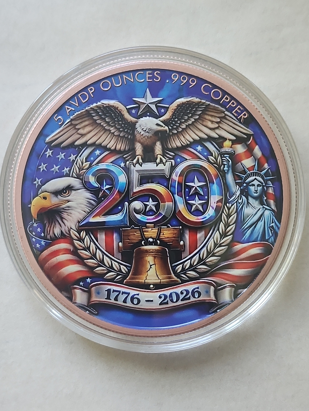 5oz Pure Copper 1776-2026 250 Years America Copper Round